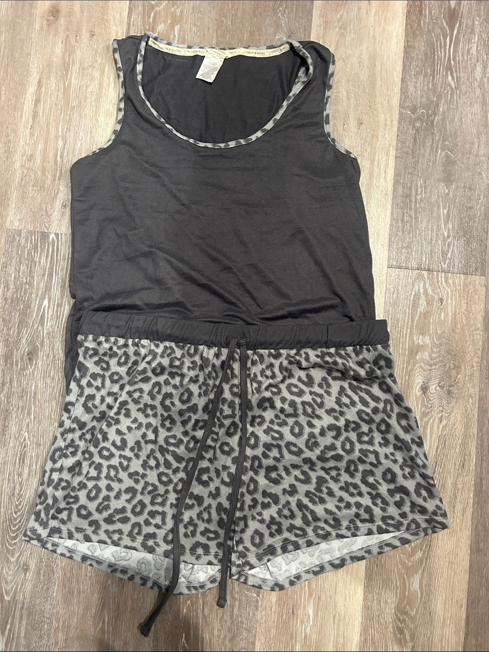 Lucky Brand Black Tank with Gray Leopard Sleep Short Set